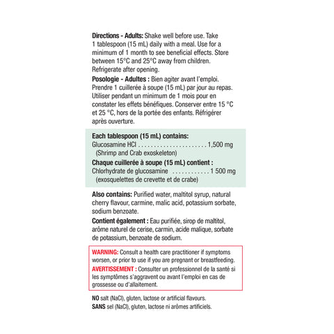 2725_liquid glucosamine_nutritional panel