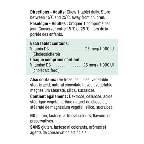 5253_Vitamin D Chewable_Chocolate_Nutritional Panel