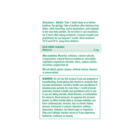 9469_melatonin 5mg value size_nutritional panel