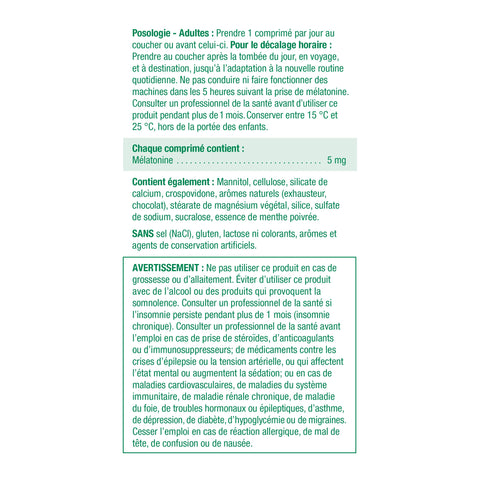 6212_melatonin 5mg_nutritional panel